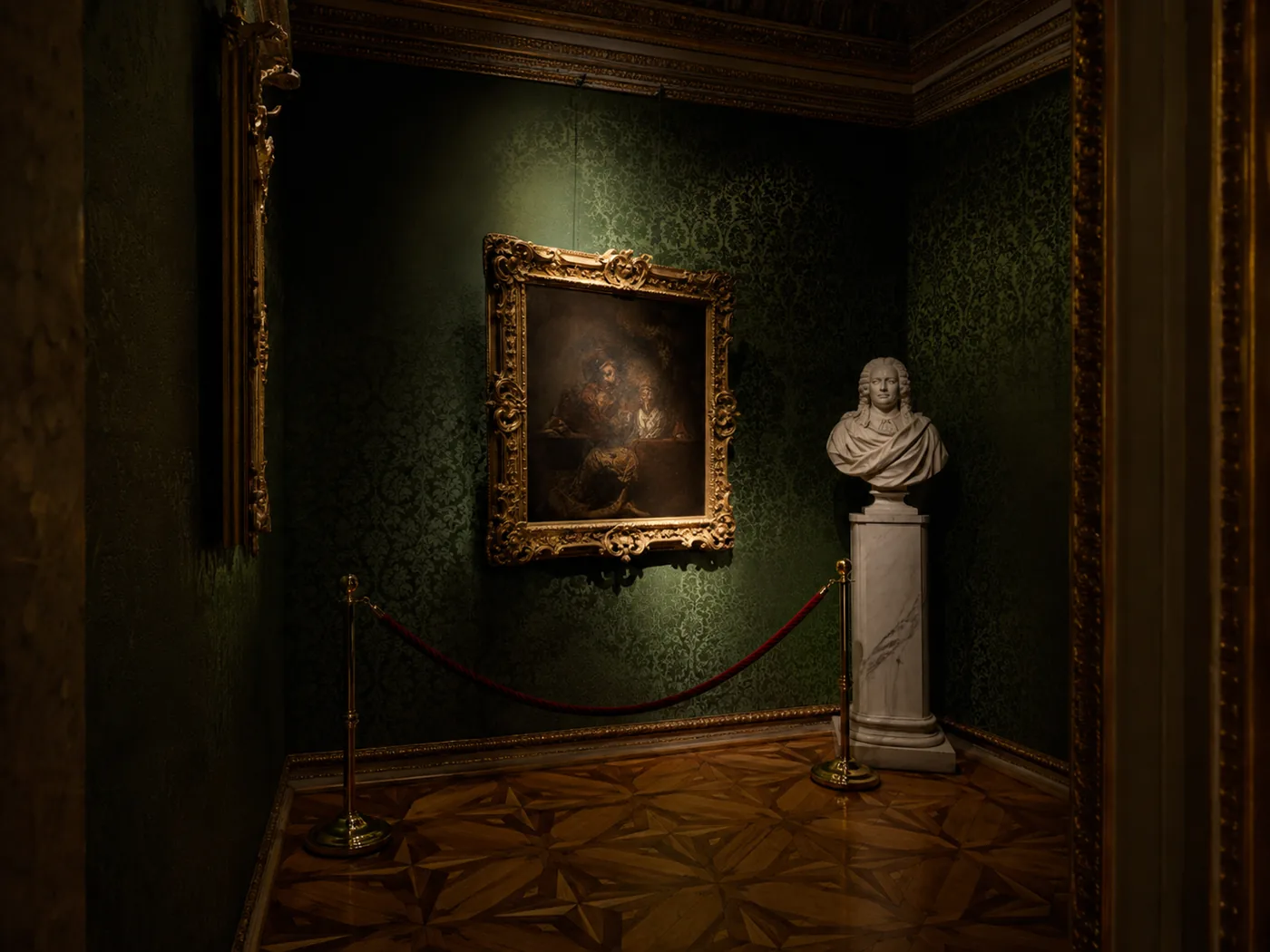 The Portrait of Innocent X in its cabinet, with Bernini’s bust
